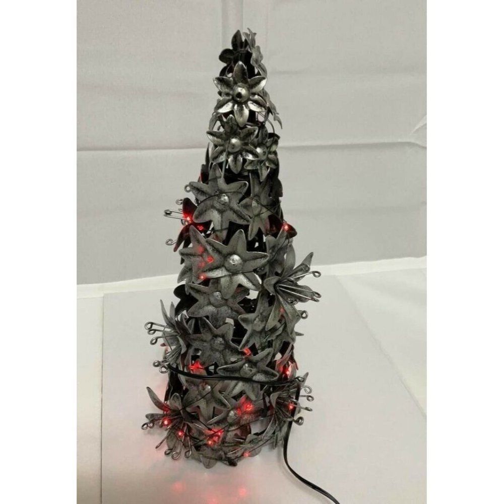 𝅺13” decorative silver Christmas Tree with Red lights battery powered - Picture 2 of 6